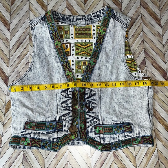 Vintage‎ Acid Wash Native Denim Vest Waistcoat Unique Artsy Eclectic 80s Medium - Picture 10 of 12